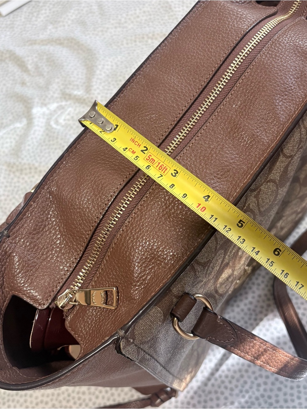 Coach Brown & Gold Signature Canvas Tote with Leather Trim - Picture 3 of 15